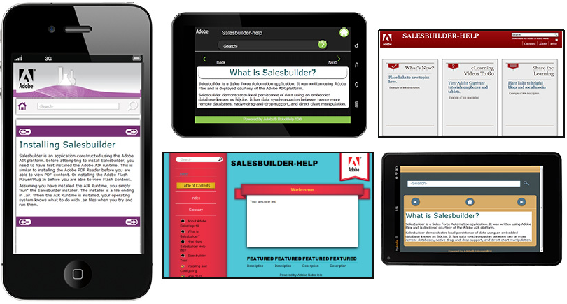 Examples of different output layouts in RoboHelp 10 